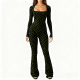 Women's Comfortable Yoga Suit Set - Shaping Outdoor Wide-Leg Flare Leg Gym Workout Jumpsuit